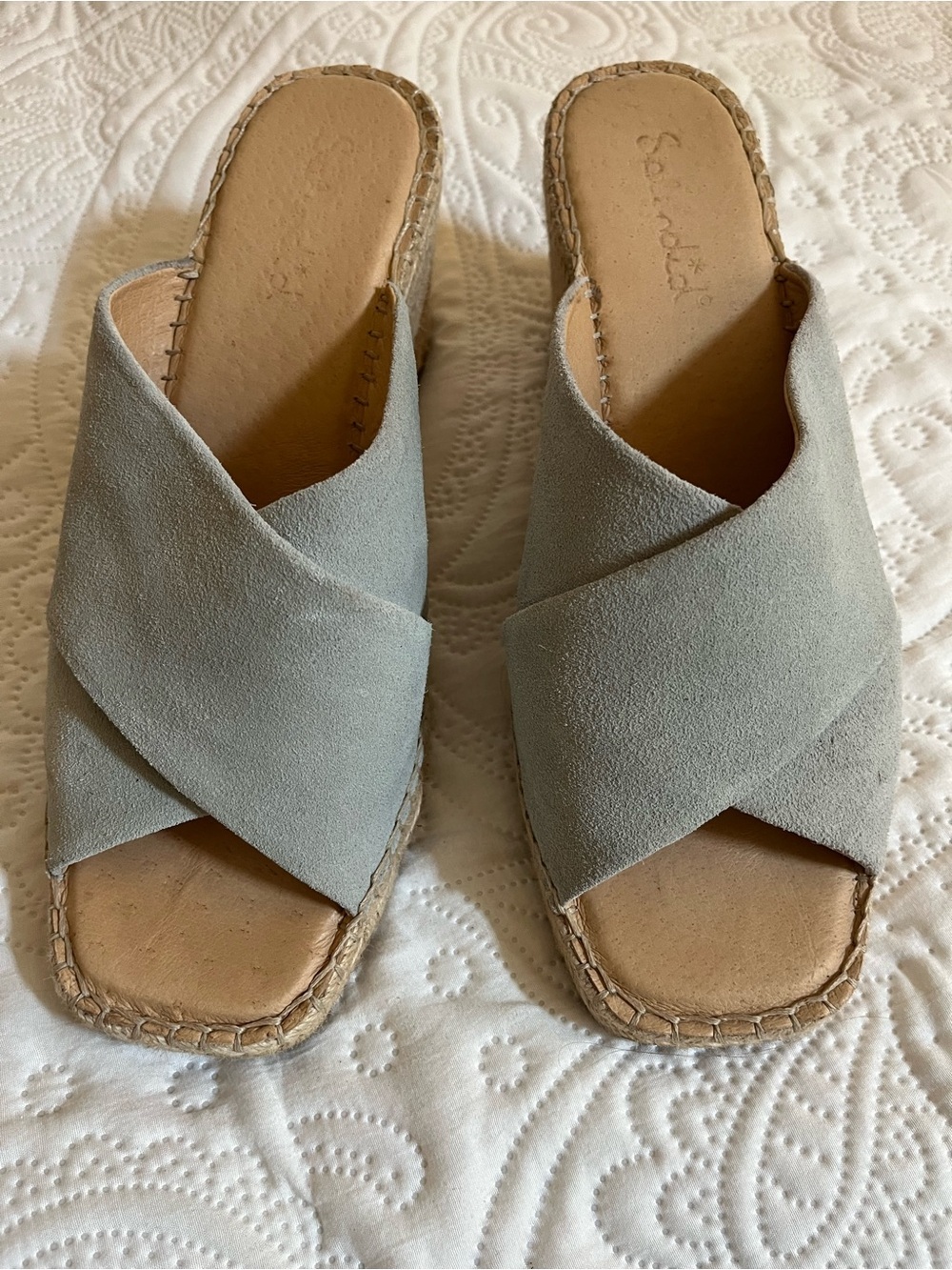 Splendid Suede Crisscross Mules — Light Gray